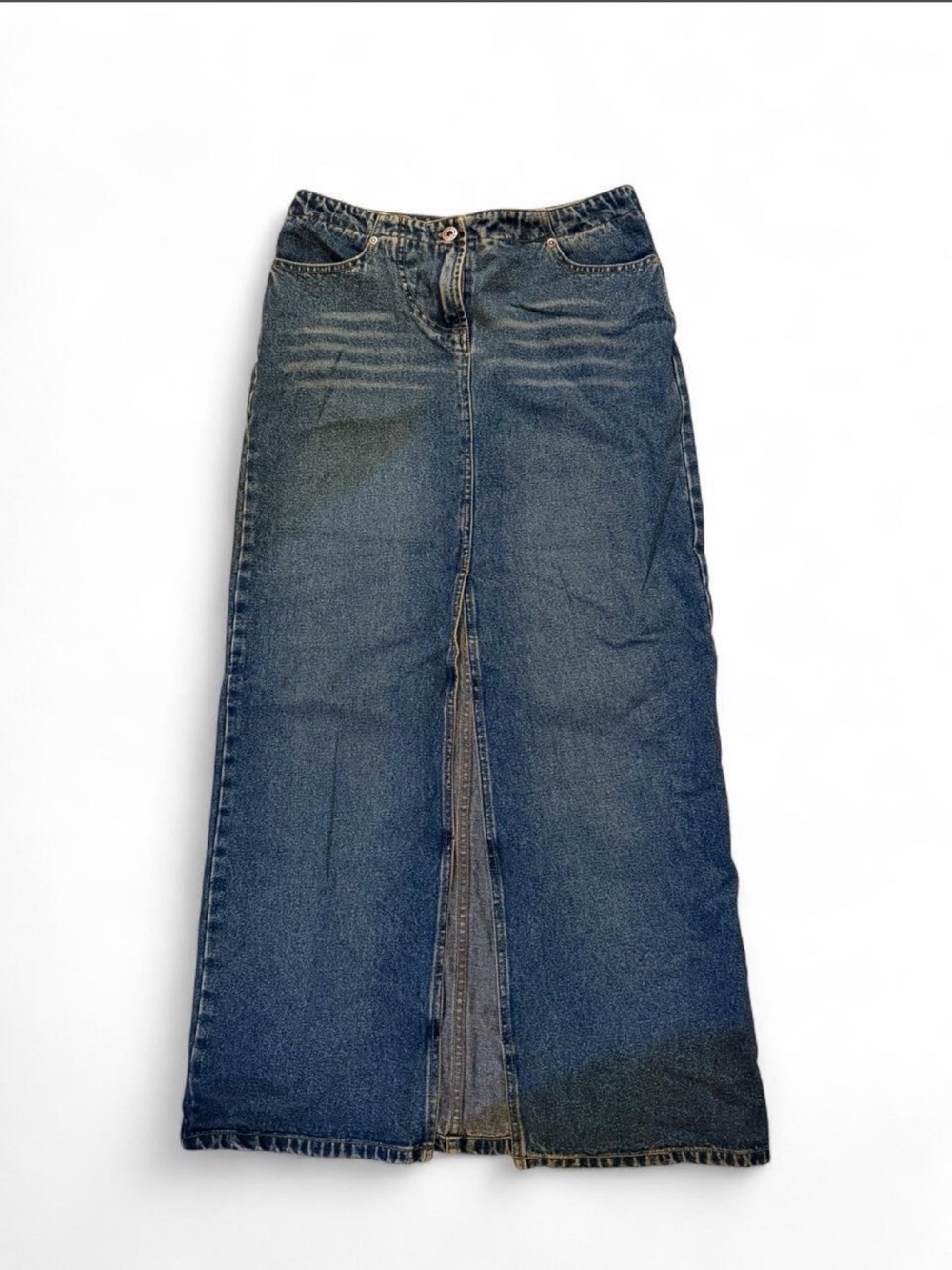 Hot Kiss Dark Blue Denim Flare Skirt with Front Slit